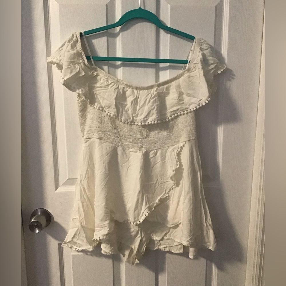 Lulu's Cream Ruffle Off-Shoulder Romper